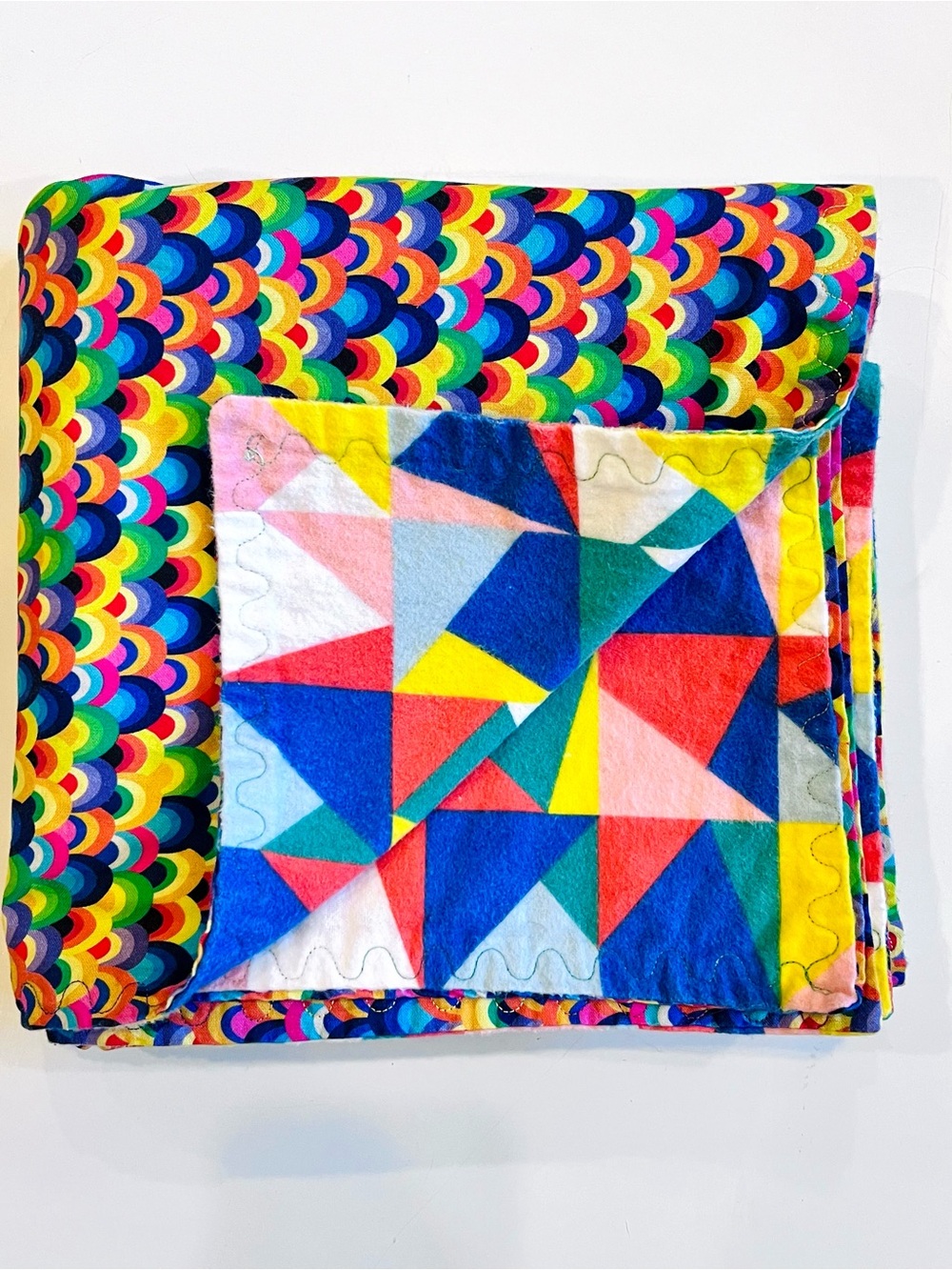Handmade Cotton  Flannel Throw Quilt Multicolor Geometric Blanket  39x39